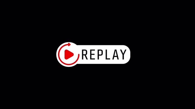 replay text animation in black transparent background. Suitable for Live Streamers, Replay video effects. 4k video