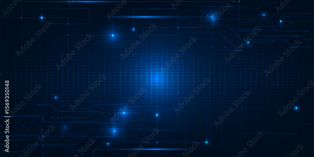 Canvas Prints vector illustrations of abstract blue digital hi tech background with glowing horizontal line and di