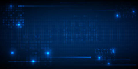 Abstract digital technology background with empty grid space and glowing dots on digital pixels.