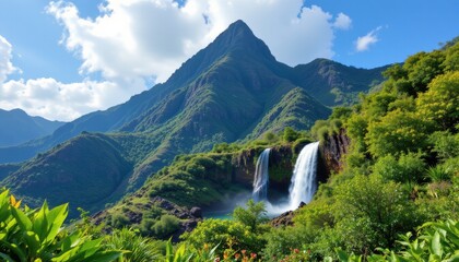 diamond water falls of soufriere, saint lucia style: watercolor subject: the stunning volcanic water falls of soufriere