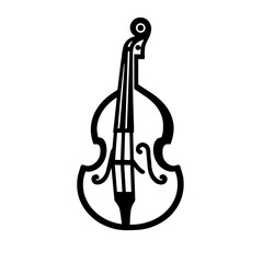 Minimalistic black-and-white line art illustration of double bass  