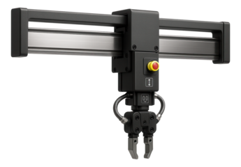 Gantry robot with a single-axis rail system and a gripper for material handling in an electronics manufacturing plant