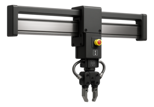 Gantry robot with a single-axis rail system and a gripper for material handling in an electronics manufacturing plant