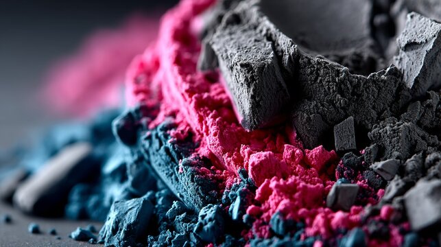 Colorful chalk powder and charcoal on dark surface with creative dusty art texture concept