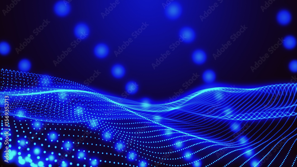 Wall mural abstract background with dynamic color wave. futuristic dotted wave of bright particles. colorful ba