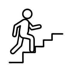 Man climbing stairs in simple line art illustration 