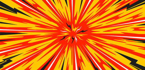 Explosion effect background. Abstract comic book flash explosion blast radial lines. Anime style. Graphic explosion with speed lines. Vector illustration design.
