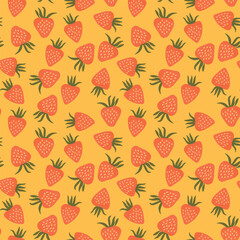 Seamless pattern with strawberry on color background. Natural delicious fresh ripe tasty fruit. Vector illustration for print, fabric, textile, banner, other design. Food concept.