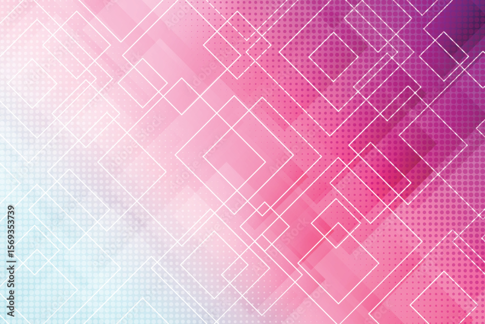 Poster abstract background with pink and purple gradient and white square line patterns overlaying the imag