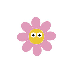Cute smiling cartoon flower with different petals and a peaceful face on a white background – cheerful floral vector illustration for kids and nursery decor