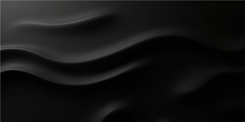 Deep black abstract wave background with fluid folds and luxurious silky texture in modern minimalist style