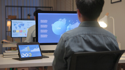 Asia people expert man tech talent team working on project predict sales insight SEO graph chart AI...