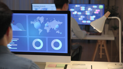 Asia people expert man tech talent team working on project predict sales insight SEO graph chart AI...