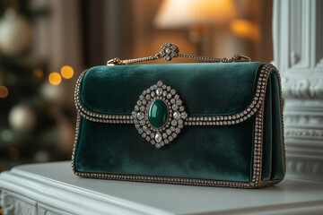 An old brown leather purse resting on a table against a black background, showing a classic and elegant fashion accessory