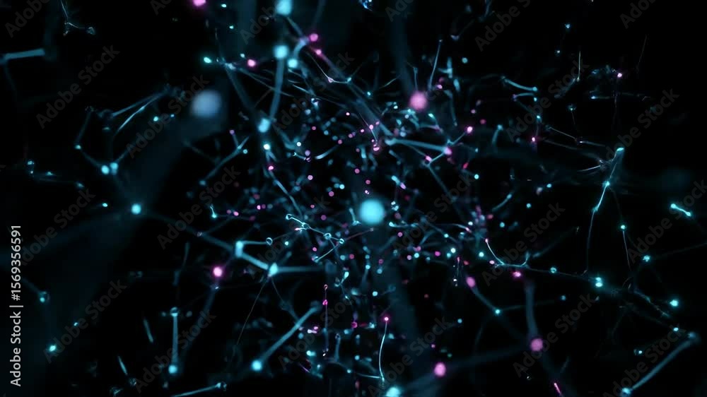 Poster abstract light particles connected in a futuristic neural network, modern artificial intelligence an