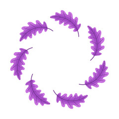 Autumn frame. Round border made of leaves, oak, birch, berries, maple. leaves have a different shape and are arranged in a circle. Vector flat isolated on white background.