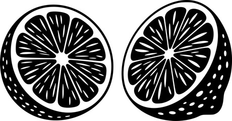 Bold silhouette of sliced lemon wedge in low-poly linocut style, perfect for summer decor, citrus branding, and modern art print