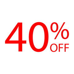 Minimal red 40% OFF text on a bright. Clean PNG in high resolution for ecommerce promotions, retail store discounts, digital ads, and online shopping banners