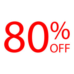 Bold red 80% OFF discount text Clean minimal high-res PNG vector sign for massive sales, promotions, clearance events, ecommerce ads, and retail marketing campaigns