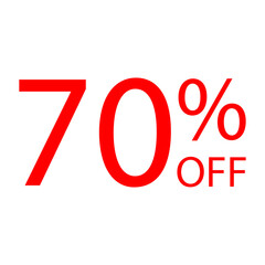 Red 70% OFF bold discount label on transparent background. Minimal PNG vector file in high resolution, ideal for promotions, ecommerce, store signage, and seasonal sales campaigns