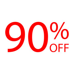 Bold red 90% OFF text sale sign, Minimal clean vector style discount label. High resolution PNG for promotional use, clearance events, flash sales, and online marketing