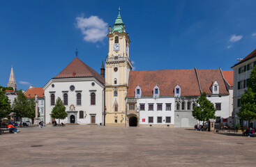 Bratislava, Slovakia. View of Hlavne namestie square and old Town Hall