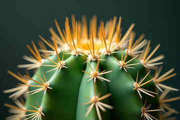 Close-Up of Cactus with Yellow Thorns and Black Backdrop

