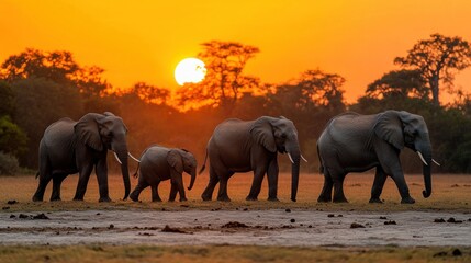 African elephants at sunset