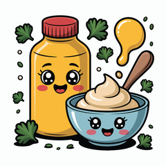 Cute Cartoon Mustard and Mayonnaise