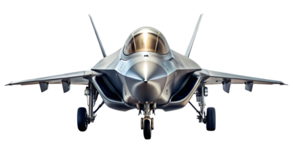 Modern Stealth Fighter Jet Front View on Transparent Background