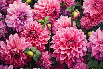 Beautiful pink dahlia flowers blooming in a lush garden, creating a vibrant and colorful display