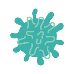 Flat vector illustration of a blue microbe, virus, bacteria isolated on a white background. virus is depicted in the style of an illustration with a round body and streamlined spikes, similar to blob