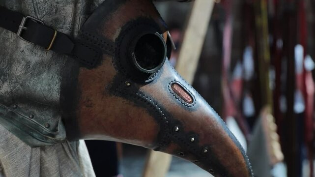 a historical plague mask and top hat, suitable for medieval or Victorian era themed images