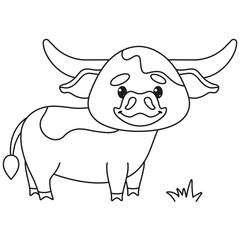 Coloring Page of Cute Cartoon Bull. Vector Illustration