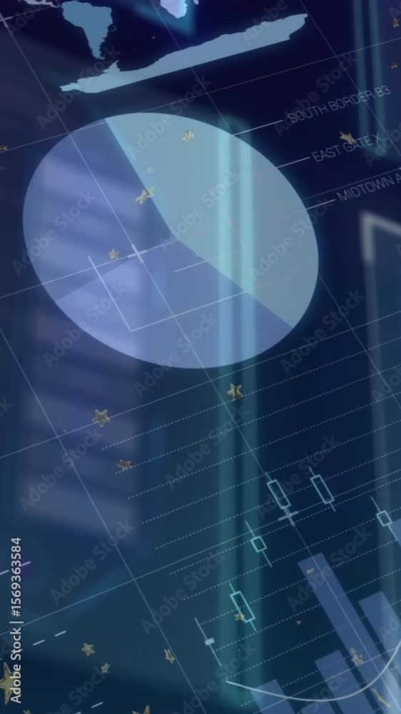 Poster animation of statistics and data processing over screens