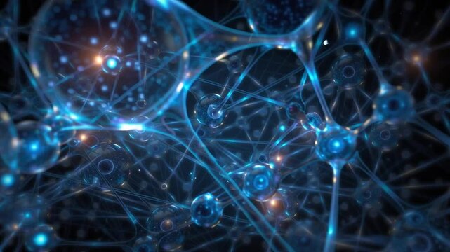 Vivid Neural Network Visualization: a captivating visualization of neural network with interconnected nodes, emitting a vibrant glow.