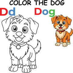 "D for Dog Coloring Worksheet for Preschool – AI Inspired Concept Hand Drawn Vector in Illustrator"