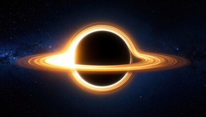 Cosmic Abyss: A mesmerizing glimpse into the abyss of space unveils a black hole, surrounded by a radiant halo of light and swirling cosmic matter.