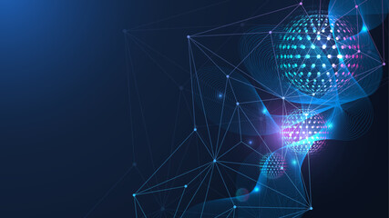 Quantum computing. Quantum processing. Artificial intelligence quantum computer technology concept. Future new technology for business or science presentation. Vector illustration.