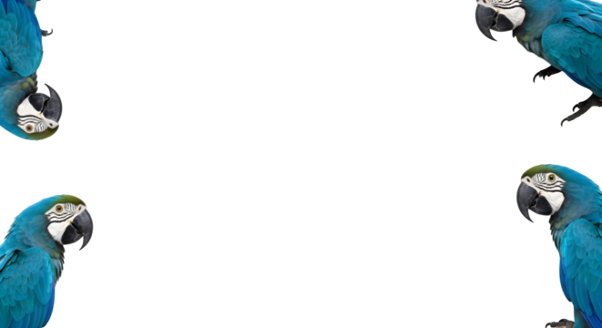 Tropical Frame with Blue Macaw Parrot Birds against Black Backdrop