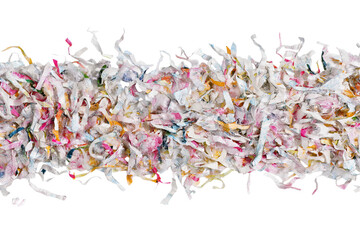 Shredded paper pieces forming  wavy line  isolated on white background