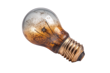old used and worn-out lightbulb  isolated on white background