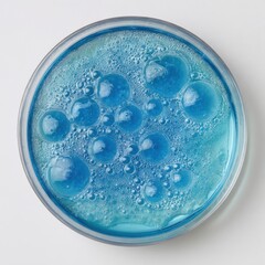 Petri Dish Blue Liquid with Bubbles Science Experiment Research