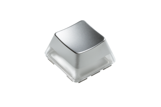 keyboard key with sleek silver finish isolated on white background