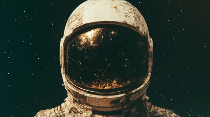 Fototapeta premium Astronaut in vintage spacesuit gazing into deep space with distant stars
