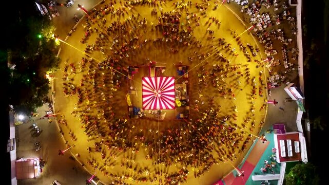 Drone shot of Navratri festival. Navratri is an Indian Festival and It spans over nine nights. crowd in round shape