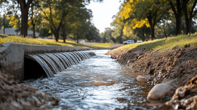 Canal flows through landscaped area