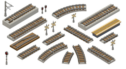 Isometric train tracks vector illustration for design projects and educational materials