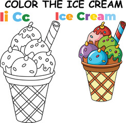 I for Ice Cream Coloring Worksheet for Preschool – AI Inspired Concept Hand Drawn Vector in Illustrator