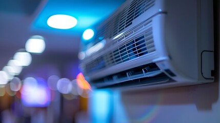 Contemporary wall mounted air conditioning unit in modern apartment interior design context